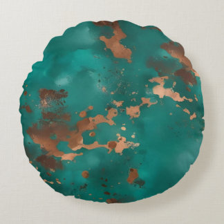 Teal and Bronze Round Cushion