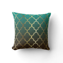 Teal and Brown Blend | Gold Quatrefoil Pattern