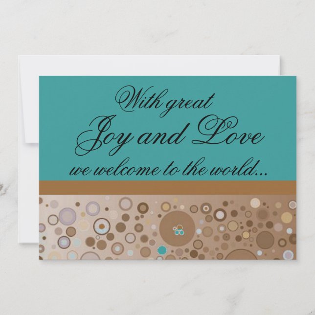Teal and Brown Circles Boy Birth Announcement (Front)