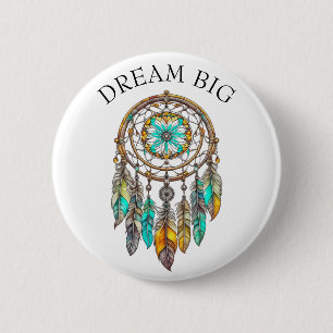 Teal and Brown Dreamcatcher   Dream Big 6 Cm Round Badge