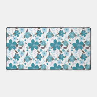 Teal and Brown Floral Pattern Desk Mat