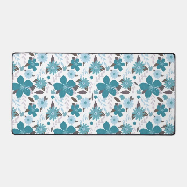 Teal and Brown Floral Pattern Desk Mat (Front)