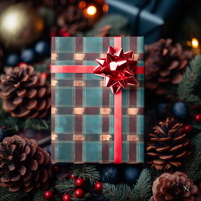 Teal and Brown Plaid – Rustic Holiday Tartan Wrapping Paper (Creator Uploaded)