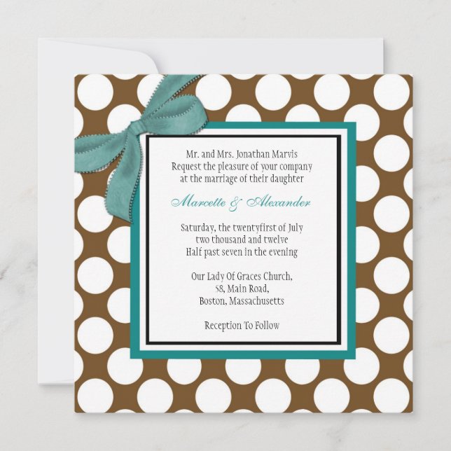 Teal and Brown Polka Dot Wedding Invitation (Front)