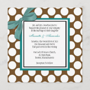 Teal and Brown Polka Dot Wedding Invitation