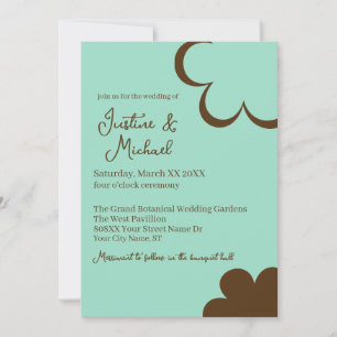 Teal and Brown Retro Flowers Wedding Invitation