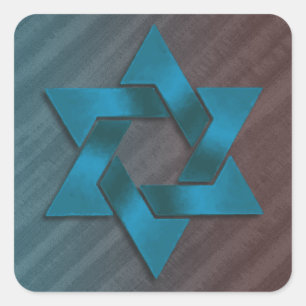 Teal and Brown Star of David Square Sticker