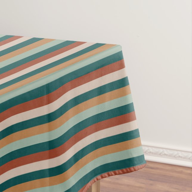 Teal and Brown Stripe Tablecloth (In Situ)
