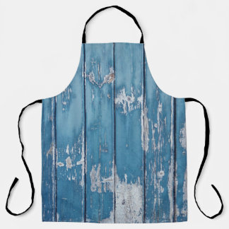 Teal and brown wooden board apron