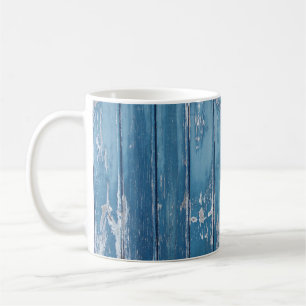 Teal and brown wooden board coffee mug