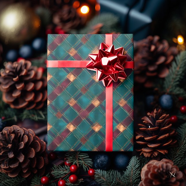 Teal and Burgundy Chequered – Elegant Holiday Wrapping Paper (Creator Uploaded)