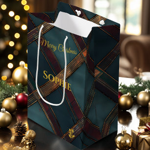 Teal and Burgundy Crisscross Plaid Christmas  Medium Gift Bag