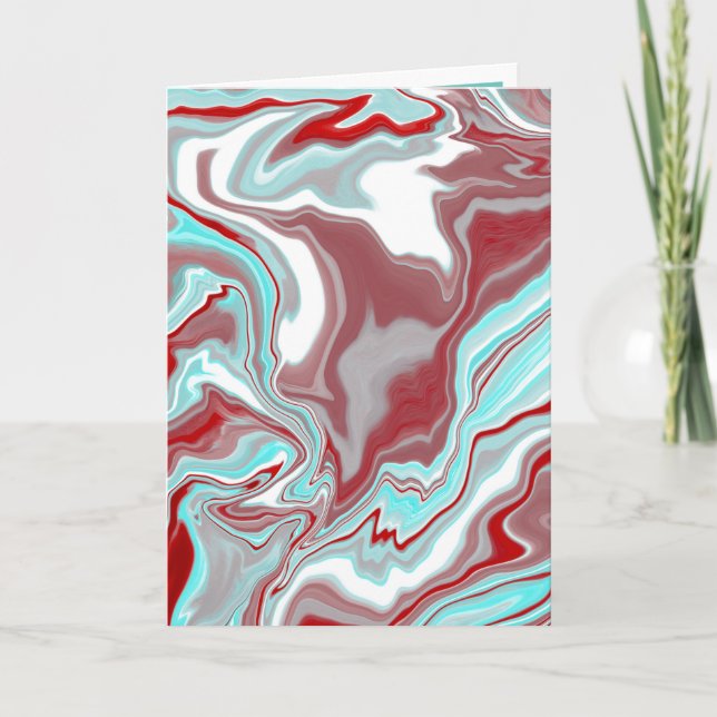 Teal and Burgundy Marble Fluid Art Blank   Card (Front)