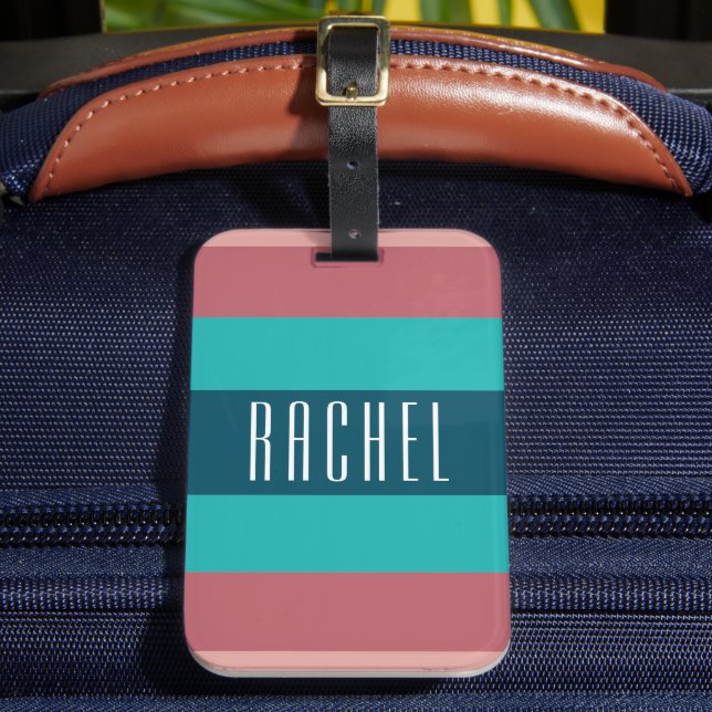 Teal and Burgundy Monogrammed Luggage Tag (Front Insitu 2)
