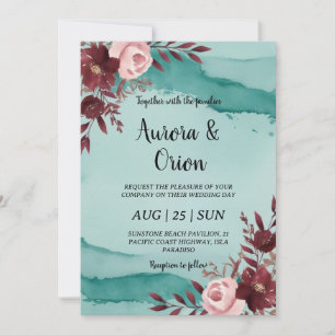 teal and burgundy wedding invitations