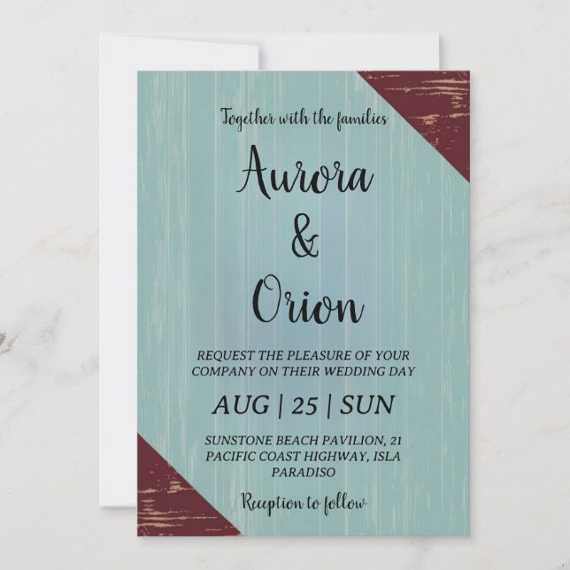 teal and burgundy wedding invitations (Front)
