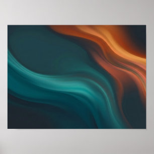 Teal and Burnt Orange Fluid Currents Poster