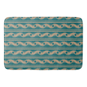 Teal and Caramel Spiral Geometric Striped Pattern Bath Mat