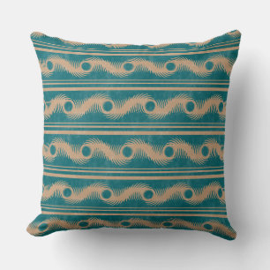 Teal and Caramel Spiral Geometric Striped Pattern Cushion