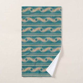 Teal and Caramel Spiral Geometric Striped Pattern Hand Towel