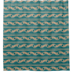 Teal and Caramel Spiral Geometric Striped Pattern Shower Curtain
