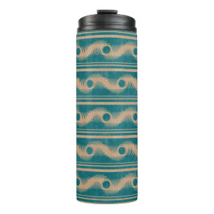Teal and Caramel Spiral Geometric Striped Pattern Thermal Tumbler
