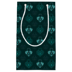 Teal and Carbon Locked Hearts Patterned Gift Bag