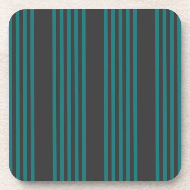 Teal and charcoal five stripe pattern coaster (Front)
