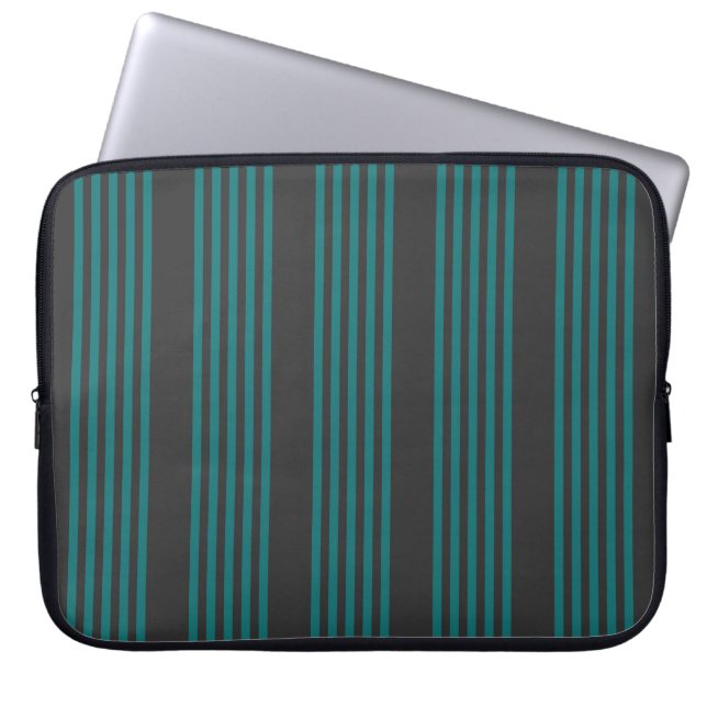 Teal and charcoal five stripe pattern laptop sleeve (Front)