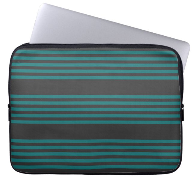 Teal and charcoal five stripe pattern laptop sleeve (Front)