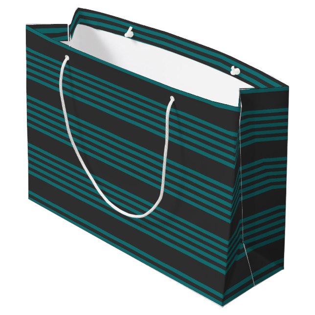 Teal and charcoal five stripe pattern large gift bag (Back Angled)