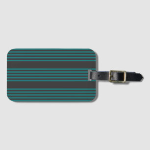 Teal and charcoal five stripe pattern luggage tag