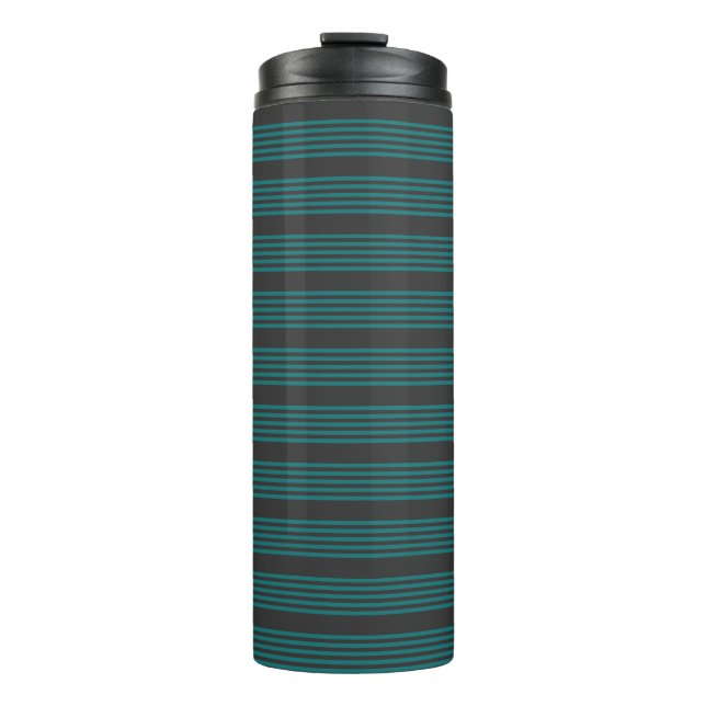 Teal and charcoal five stripe pattern thermal tumbler (Front)
