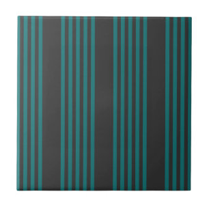 Teal and charcoal five stripe pattern tile