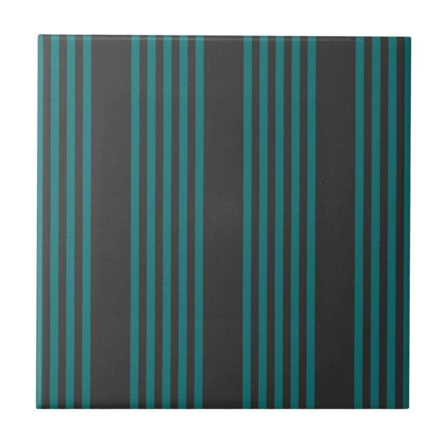 Teal and charcoal five stripe pattern tile (Front)