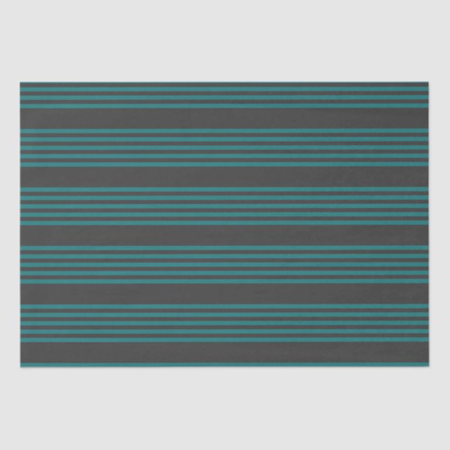 Teal and charcoal five stripe pattern tissue paper (Front)