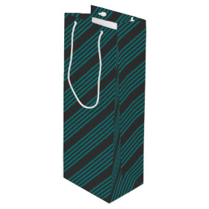 Teal and charcoal five stripe pattern wine gift bag
