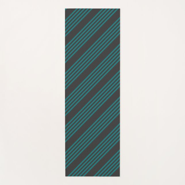 Teal and charcoal five stripe pattern yoga mat (Front)