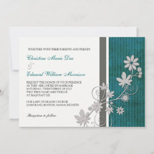 Teal and Charcoal Flower Wedding Invitation