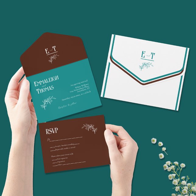 Teal and Chocolate Simple Modern Wedding All In One Invitation (Creator Uploaded)