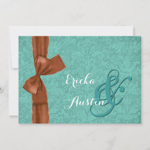 Teal and Cinammon Damask Bow Wedding Template V11