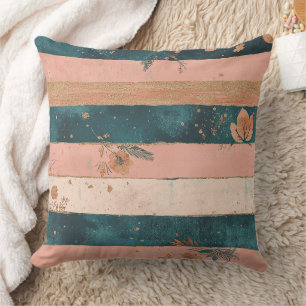 Teal and Clay Celestial Stripe with Tribal Details Cushion
