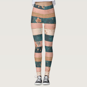 Teal and Clay Celestial Stripe with Tribal Details Leggings