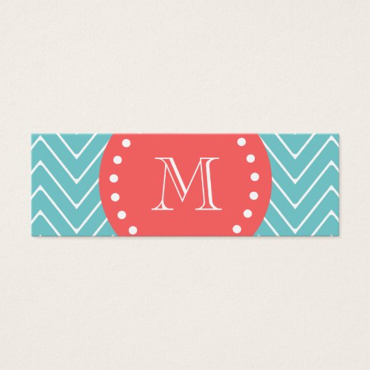 Teal and Coral Chevron with Custom Monogram Mini Business Card