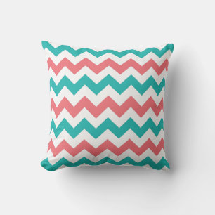Teal and Coral Chevron Zig Zag Striped Pillow