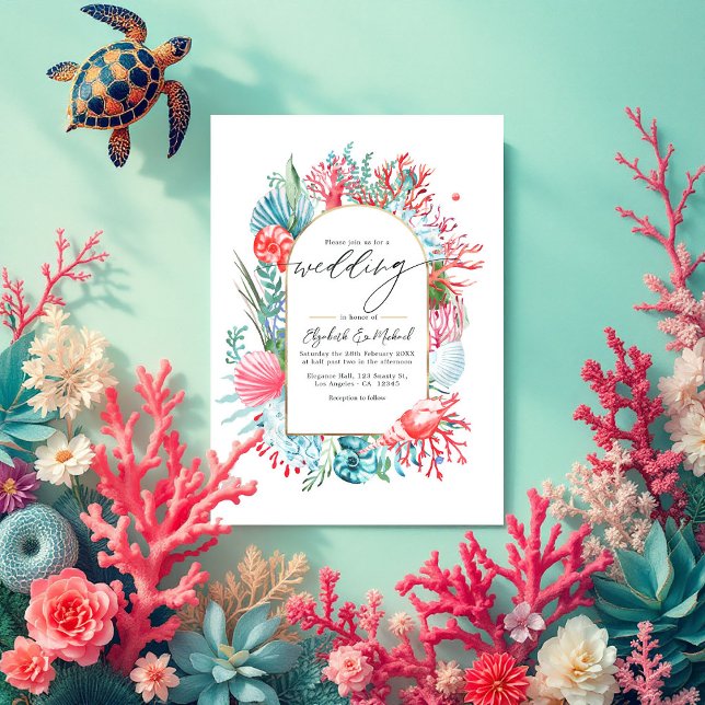 Teal and Coral Coastal Destination Wedding QR Code Invitation (Teal and Coral Coastal Destination Wedding QR Code Invitation)