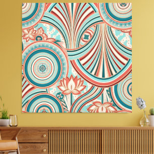 Teal and Coral Nouveau Flow  Canvas Print