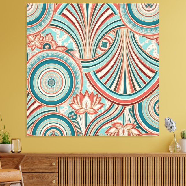 Teal and Coral Nouveau Flow  Canvas Print (Insitu(LivingRoom))