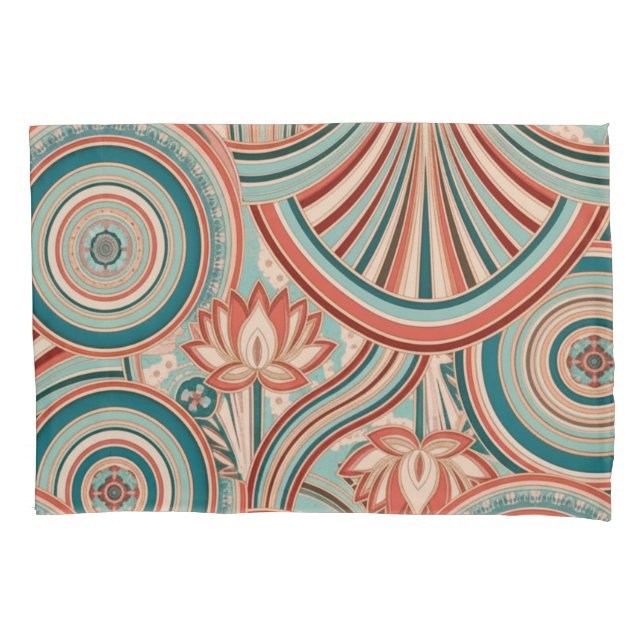 Teal and Coral Nouveau Flow Pillowcase (Front)