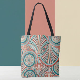 Teal and Coral Nouveau Flow Tote Bag